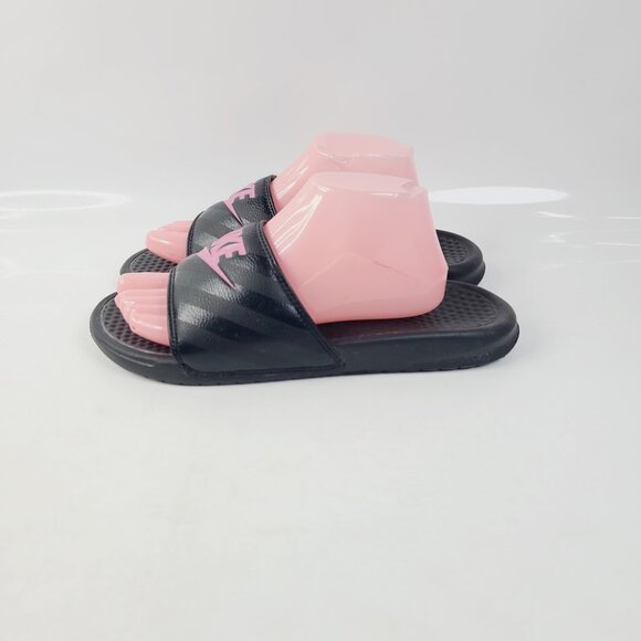 Nike Women's Black Vivid Pink Benassi Just Do It Casual Slide Sandals Size US 10 - Picture 2 of 6